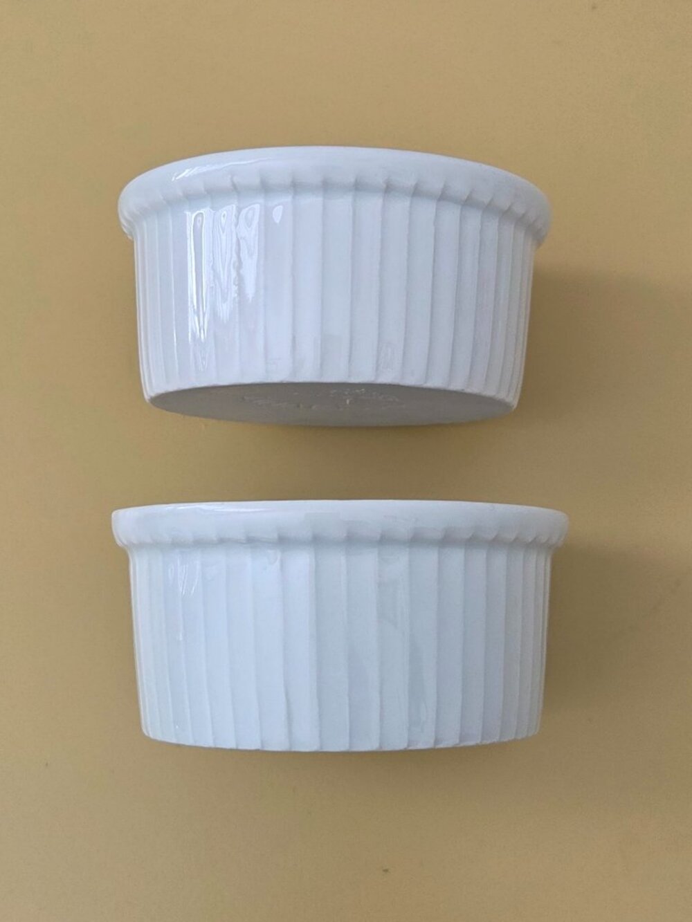 Pillivuyt France Porcelain Ramekins Set of 2 – White Ribbed Soufflé Dishes 3.5”
